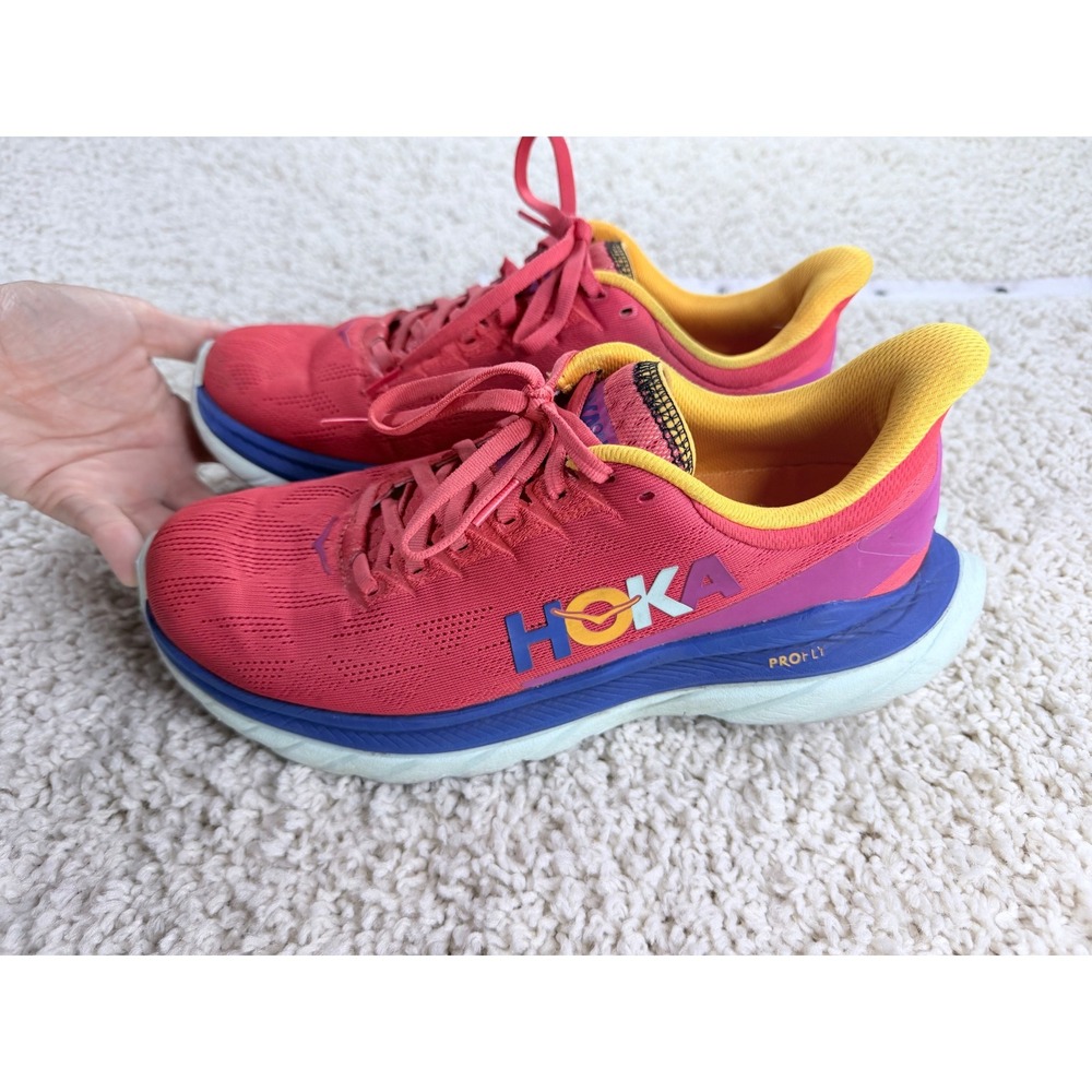 Hoka Mach 4 Running Shoes Womens 9B Fiesta Blazing Orange Blue Pink 1113529 FBLN